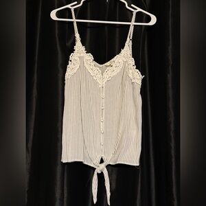 entro White Striped Lace-Trim Tie-Front Cami